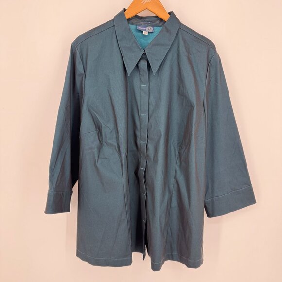Venezia Jeans Womens Stretch Button Up Shirt Teal 3/4‎ Sleeve Size 22/24 Plus - Picture 3 of 6